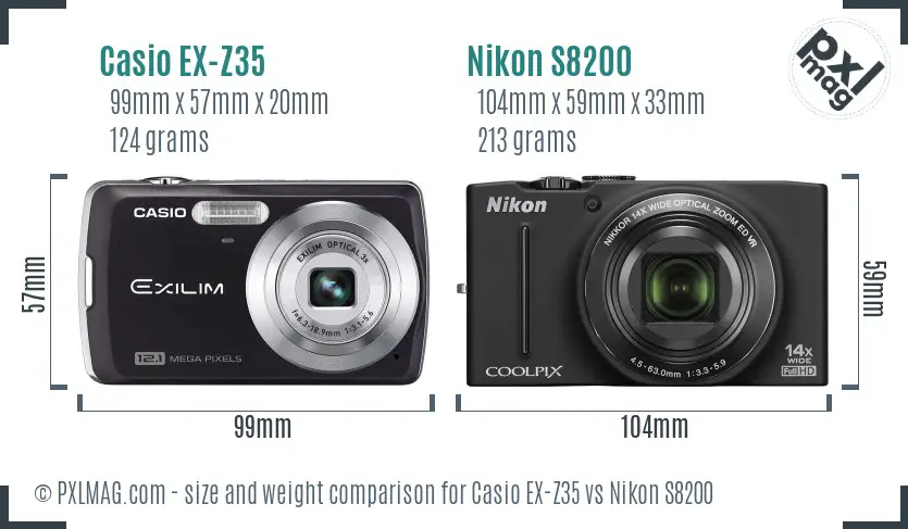 Casio EX-Z35 vs Nikon S8200 size comparison