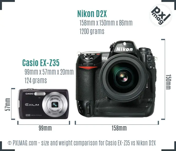 Casio EX-Z35 vs Nikon D2X size comparison