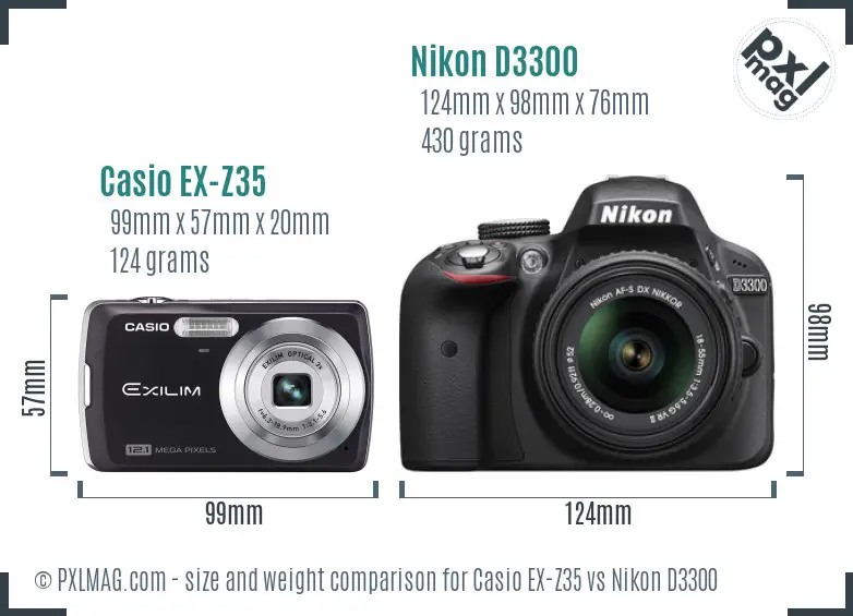 Casio EX-Z35 vs Nikon D3300 size comparison