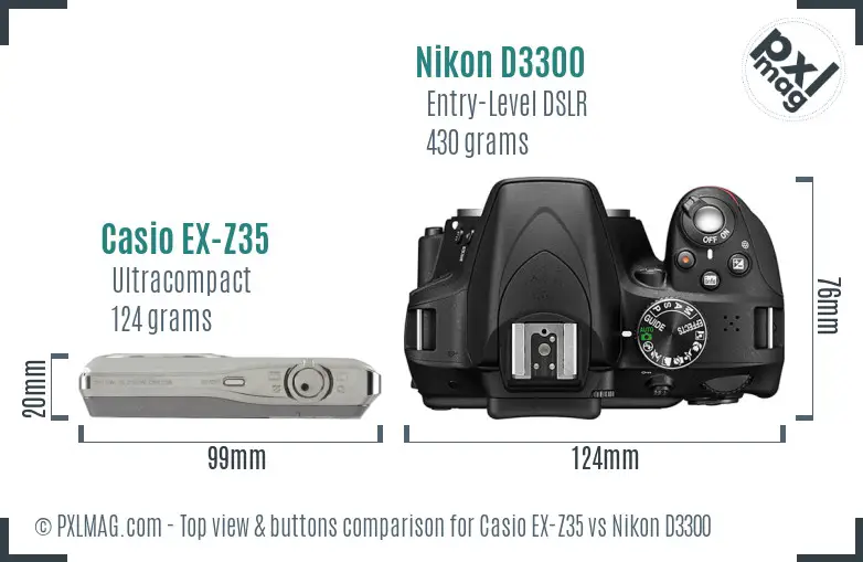 Casio EX-Z35 vs Nikon D3300 top view buttons comparison