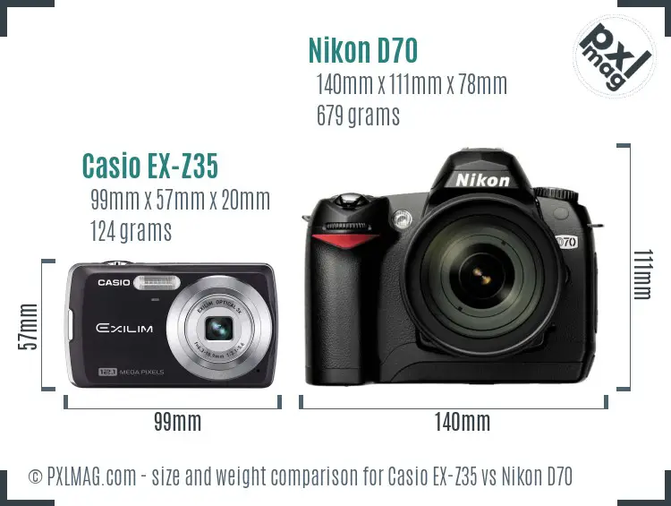 Casio EX-Z35 vs Nikon D70 size comparison