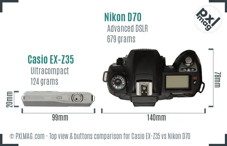 Casio EX-Z35 vs Nikon D70 top view buttons comparison