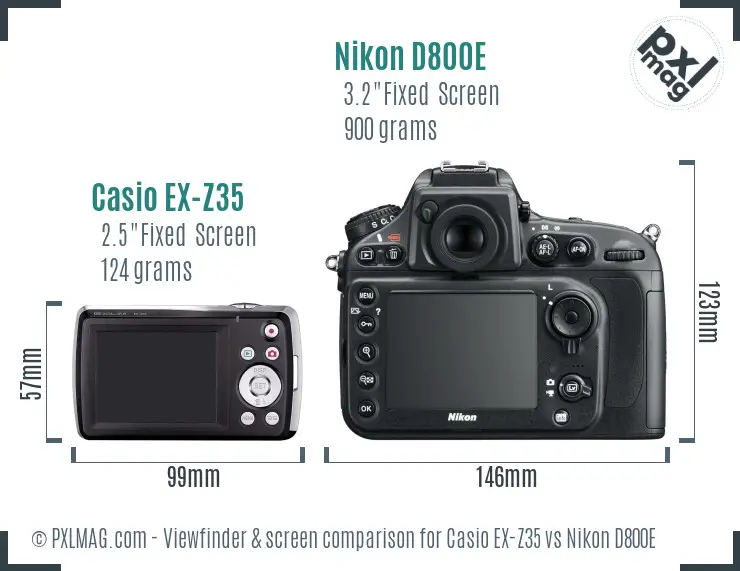 Casio EX-Z35 vs Nikon D800E Screen and Viewfinder comparison