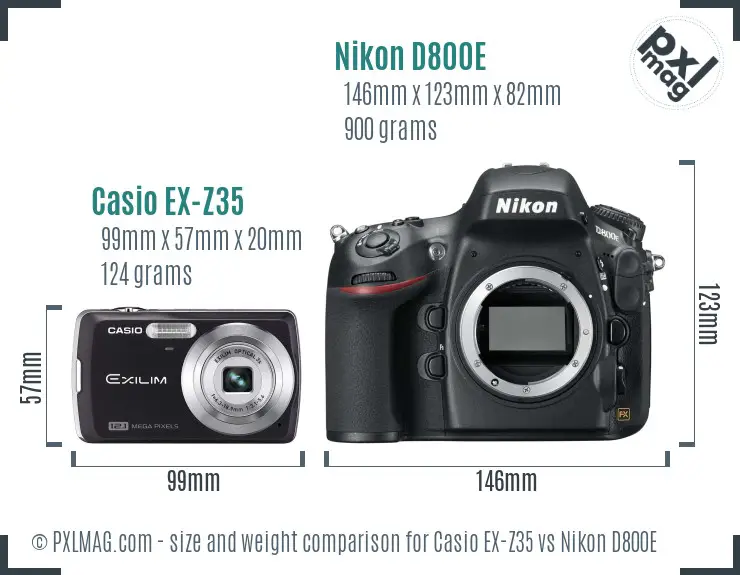 Casio EX-Z35 vs Nikon D800E size comparison