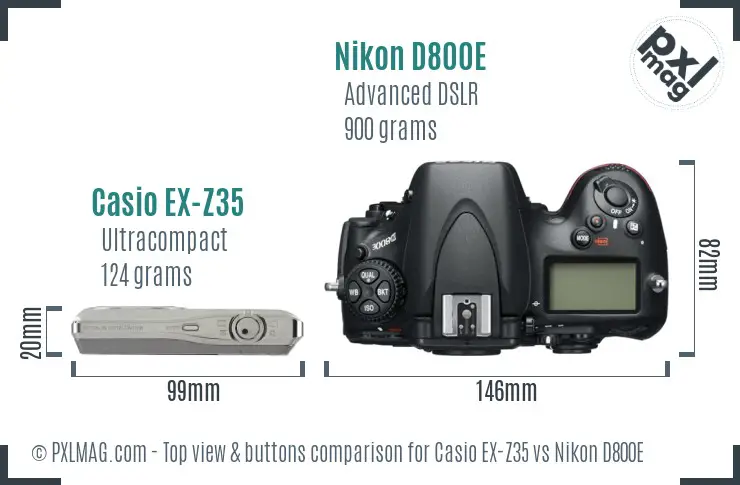 Casio EX-Z35 vs Nikon D800E top view buttons comparison