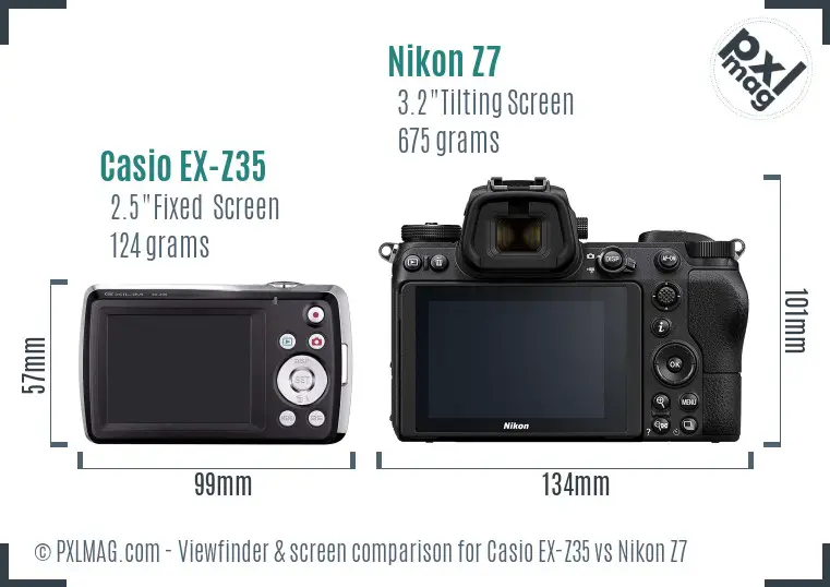 Casio EX-Z35 vs Nikon Z7 Screen and Viewfinder comparison