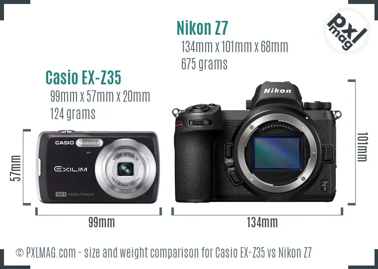 Casio EX-Z35 vs Nikon Z7 size comparison