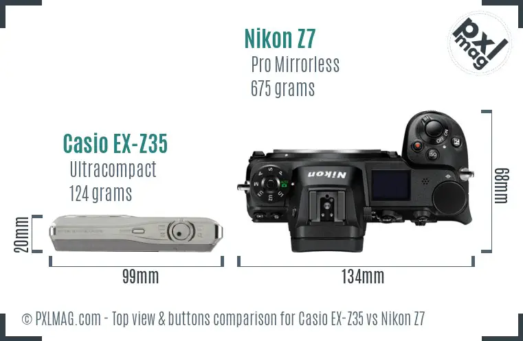 Casio EX-Z35 vs Nikon Z7 top view buttons comparison