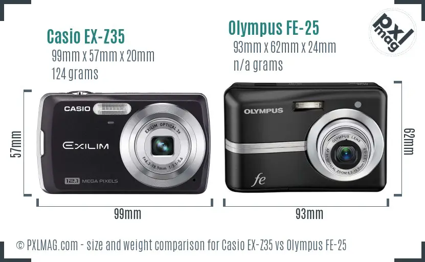 Casio EX-Z35 vs Olympus FE-25 size comparison Casio EX-Z35 vs Olympus FE-25 size comparison