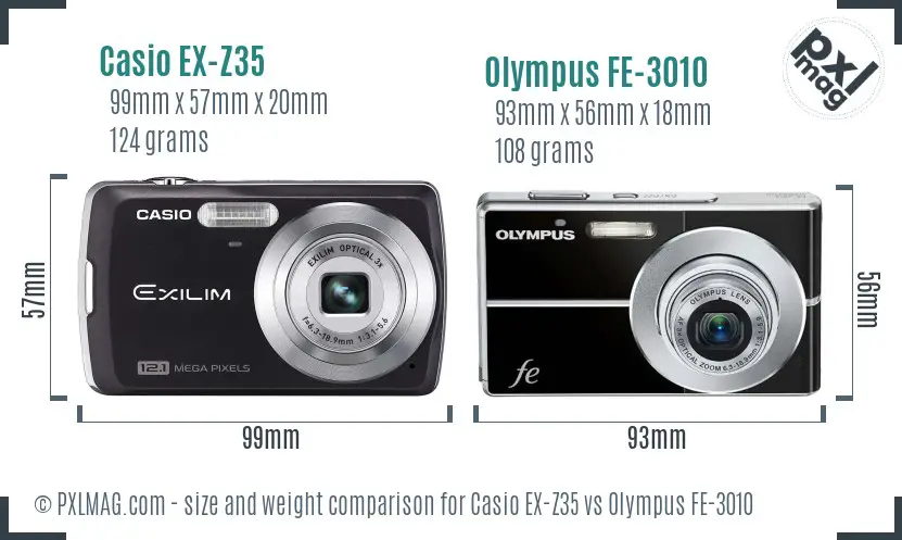 Casio EX-Z35 vs Olympus FE-3010 size comparison