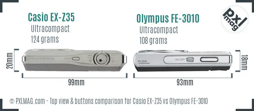 Casio EX-Z35 vs Olympus FE-3010 top view buttons comparison