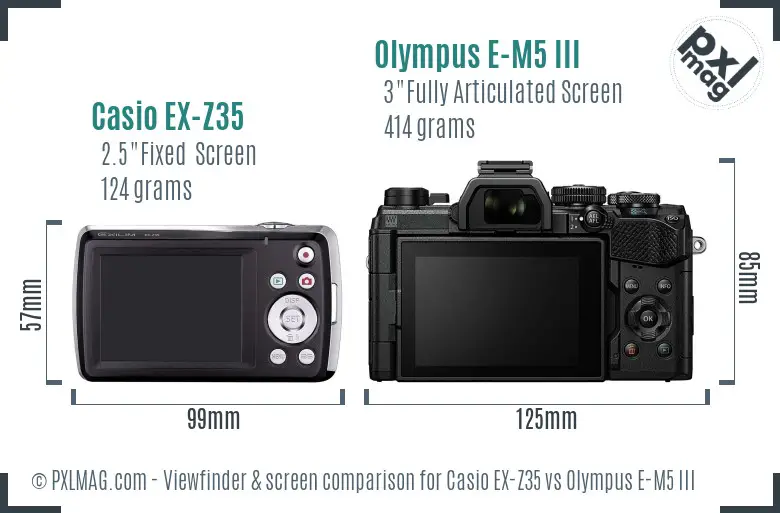 Casio EX-Z35 vs Olympus E-M5 III Screen and Viewfinder comparison