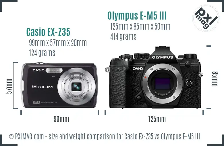 Casio EX-Z35 vs Olympus E-M5 III size comparison