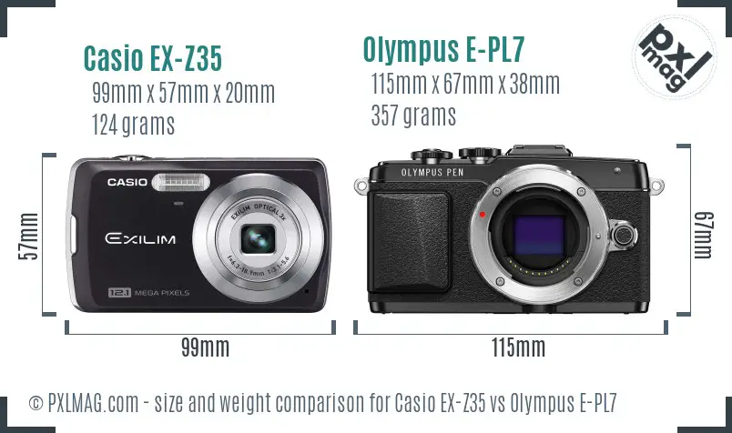 Casio EX-Z35 vs Olympus E-PL7 size comparison
