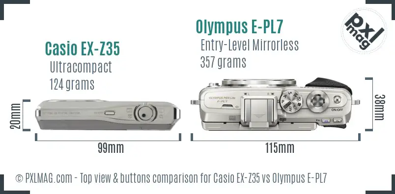 Casio EX-Z35 vs Olympus E-PL7 top view buttons comparison