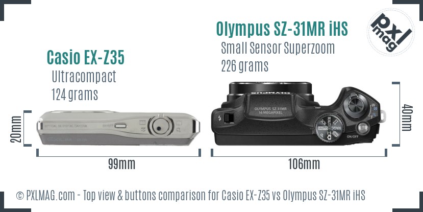 Casio EX-Z35 vs Olympus SZ-31MR iHS top view buttons comparison