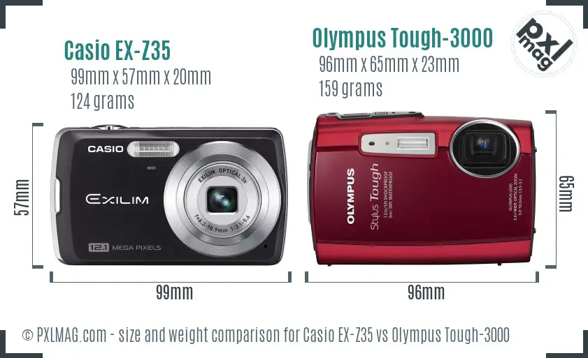 Casio EX-Z35 vs Olympus Tough-3000 size comparison