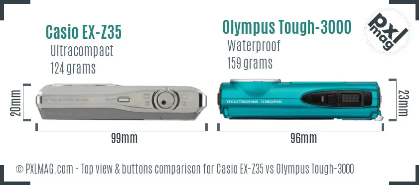 Casio EX-Z35 vs Olympus Tough-3000 top view buttons comparison