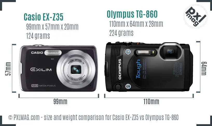 Casio EX-Z35 vs Olympus TG-860 size comparison Casio EX-Z35 vs Olympus TG-860 size comparison
