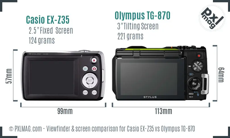 Casio EX-Z35 vs Olympus TG-870 Screen and Viewfinder comparison