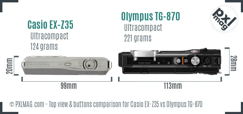 Casio EX-Z35 vs Olympus TG-870 top view buttons comparison