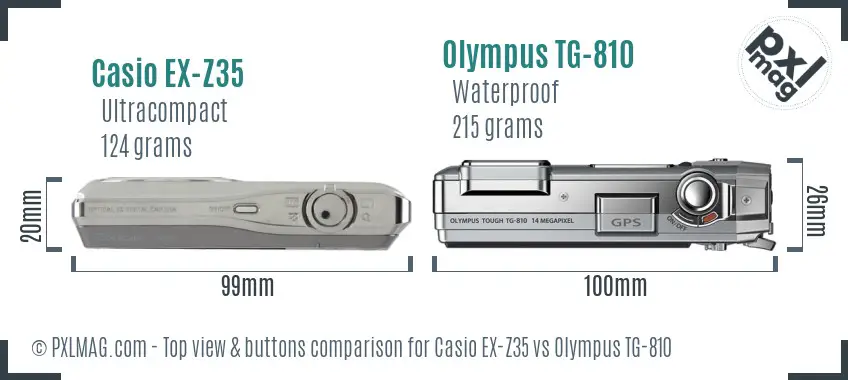 Casio EX-Z35 vs Olympus TG-810 top view buttons comparison