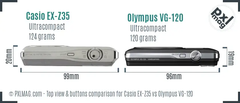 Casio EX-Z35 vs Olympus VG-120 top view buttons comparison
