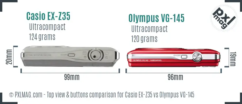 Casio EX-Z35 vs Olympus VG-145 top view buttons comparison