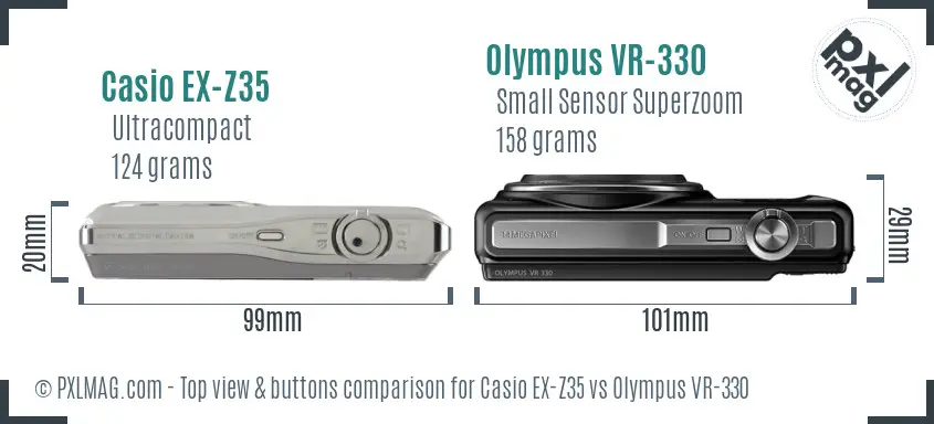 Casio EX-Z35 vs Olympus VR-330 top view buttons comparison