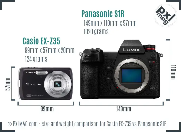 Casio EX-Z35 vs Panasonic S1R size comparison