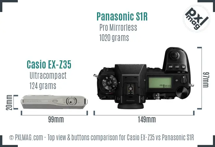 Casio EX-Z35 vs Panasonic S1R top view buttons comparison