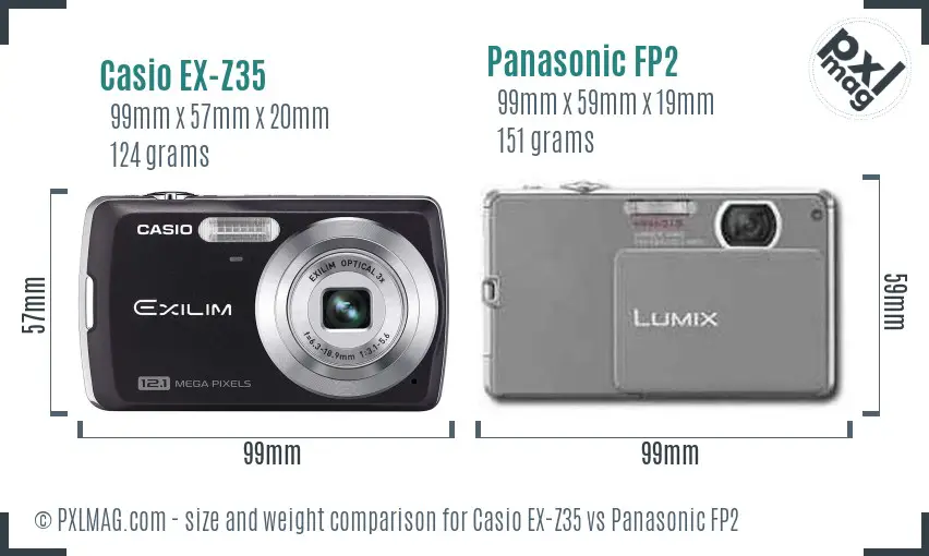 Casio EX-Z35 vs Panasonic FP2 size comparison Casio EX-Z35 vs Panasonic FP2 size comparison