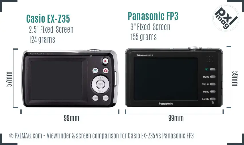 Casio EX-Z35 vs Panasonic FP3 Screen and Viewfinder comparison Casio EX-Z35 vs Panasonic FP3 Screen and Viewfinder comparison
