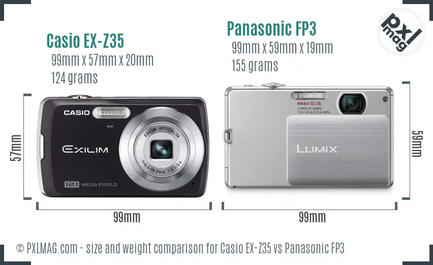 Casio EX-Z35 vs Panasonic FP3 size comparison Casio EX-Z35 vs Panasonic FP3 size comparison