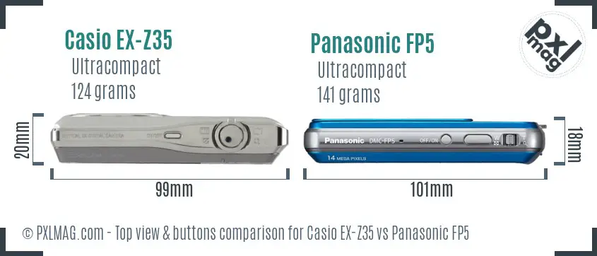 Casio EX-Z35 vs Panasonic FP5 top view buttons comparison