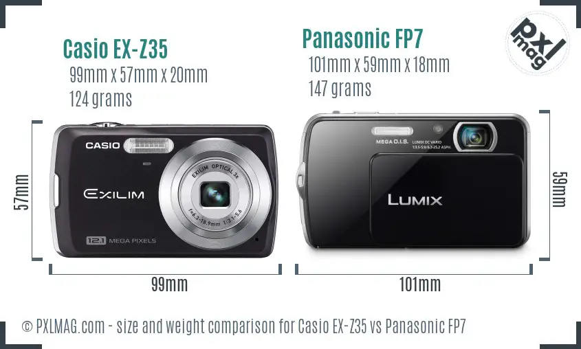 Casio EX-Z35 vs Panasonic FP7 size comparison