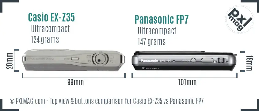 Casio EX-Z35 vs Panasonic FP7 top view buttons comparison