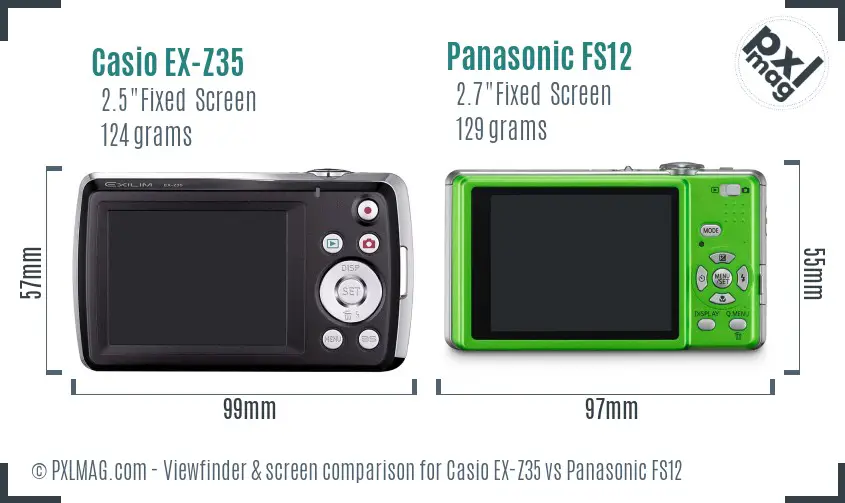 Casio EX-Z35 vs Panasonic FS12 Screen and Viewfinder comparison