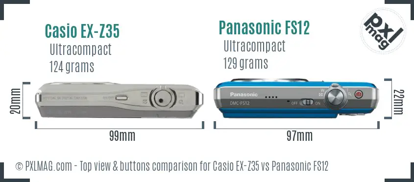 Casio EX-Z35 vs Panasonic FS12 top view buttons comparison