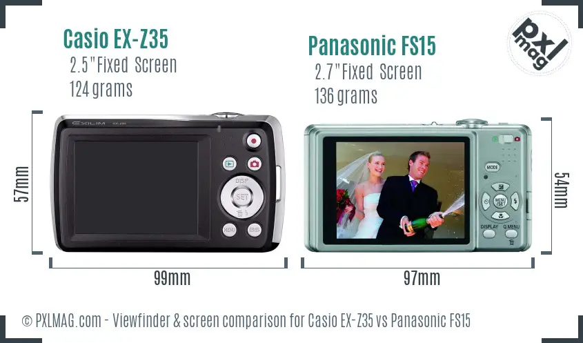 Casio EX-Z35 vs Panasonic FS15 Screen and Viewfinder comparison