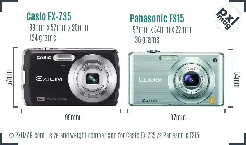 Casio EX-Z35 vs Panasonic FS15 size comparison