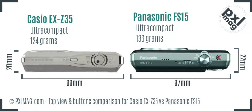 Casio EX-Z35 vs Panasonic FS15 top view buttons comparison