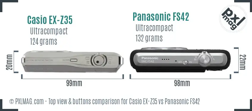 Casio EX-Z35 vs Panasonic FS42 top view buttons comparison