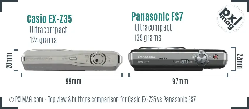 Casio EX-Z35 vs Panasonic FS7 top view buttons comparison