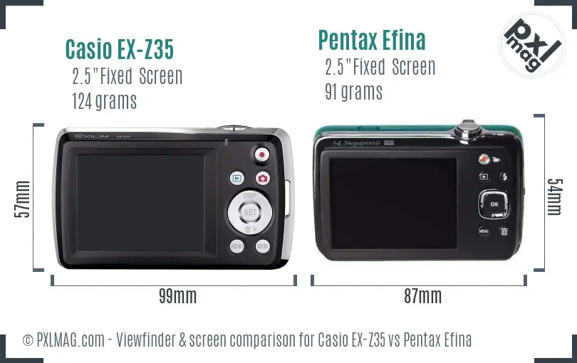 Casio EX-Z35 vs Pentax Efina Screen and Viewfinder comparison