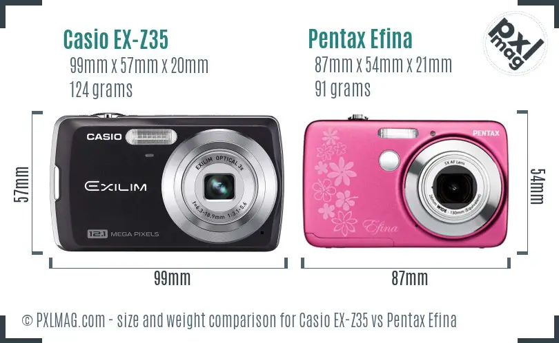 Casio EX-Z35 vs Pentax Efina size comparison