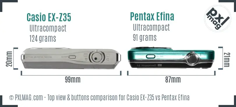 Casio EX-Z35 vs Pentax Efina top view buttons comparison