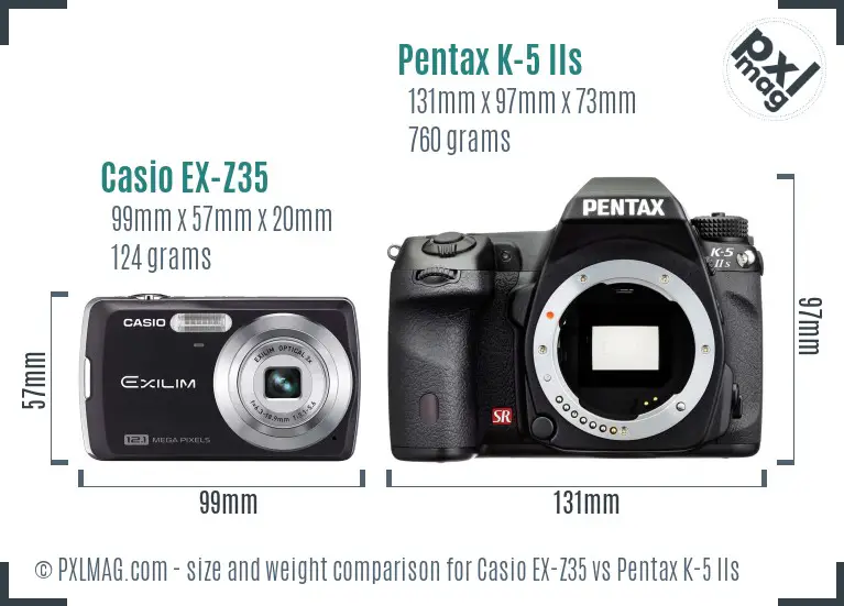 Casio EX-Z35 vs Pentax K-5 IIs size comparison