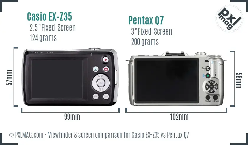 Casio EX-Z35 vs Pentax Q7 Screen and Viewfinder comparison