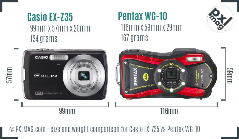 Casio EX-Z35 vs Pentax WG-10 size comparison